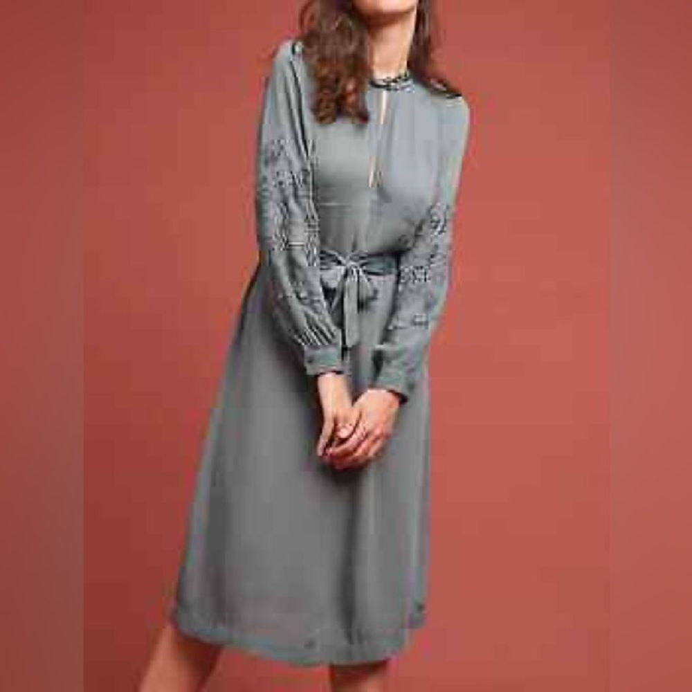 Anthropologie Stella Forest Dress Size 8 Nuage Midi Green Embroidered Boho